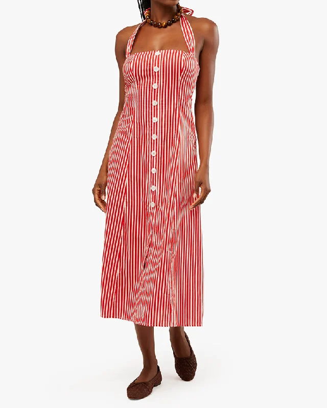 women's stylish dressesHalter Stripes Button Up Midi