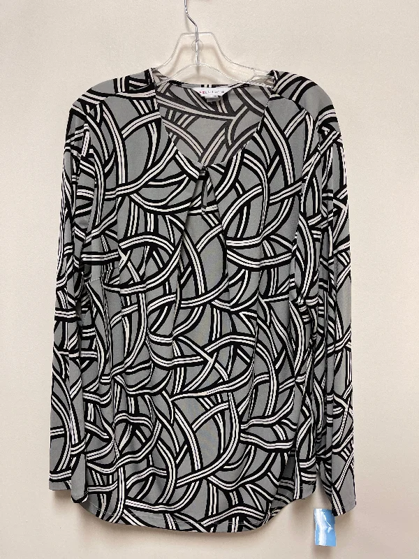 women's tops for casual FridaysTop Long Sleeve By Liz Claiborne In Black & Grey, Size: 1x