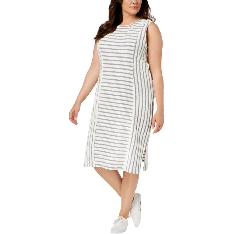 Tiered Dress525 America Womens Textured Stripe Midi Dress, White, 1X