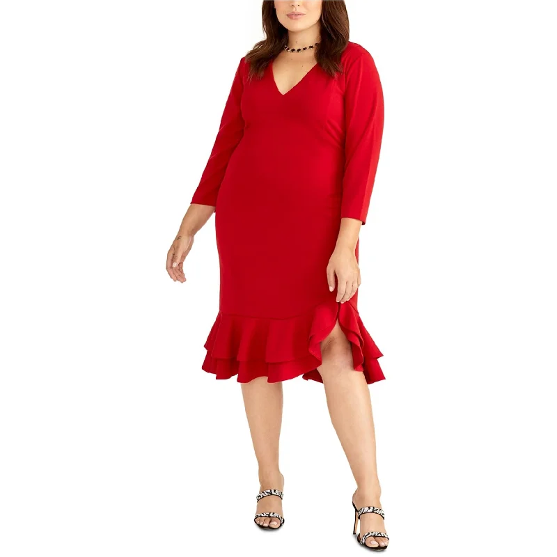 women's bow dressesRachel Roy Womens Ruffle Midi Dress, Red, 14W