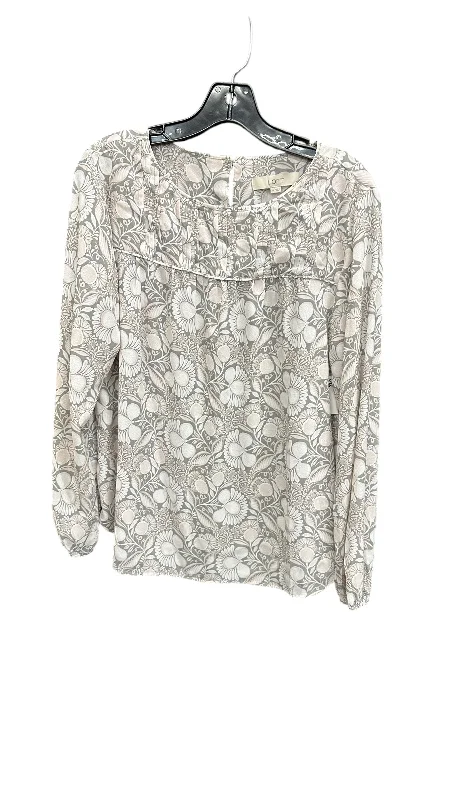 women's tops with asymmetrical designsTop Long Sleeve By Loft In Paisley Print, Size: M