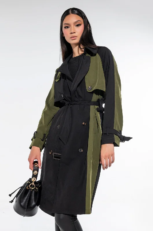 women's coats with sheer overlaysBLEEKER STREET TWO TONE TRENCH COAT