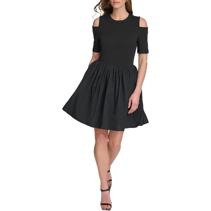 Cocktail DressDKNY Womens Mini Cold Shoulder Fit & Flare Dress