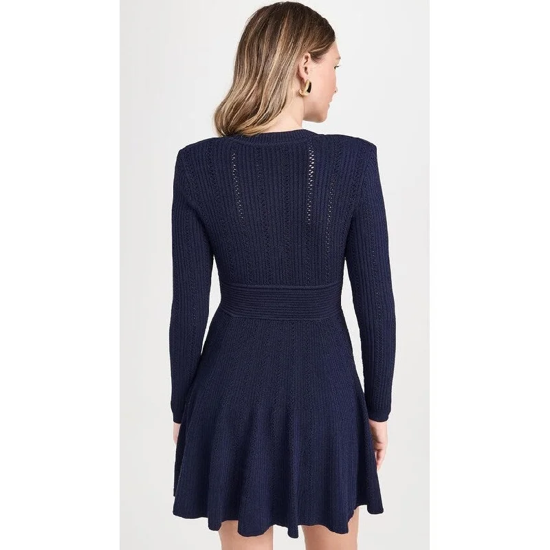 women's ruffle dressesSelf-Portrait Women's Pointelle Knit Midi Dress, Navy