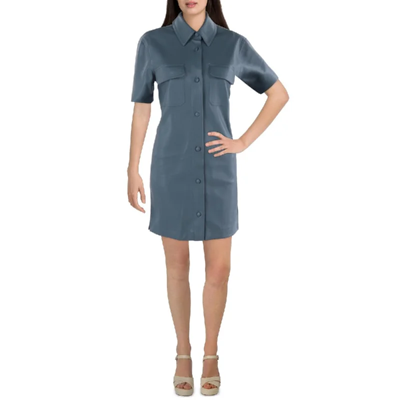 women's spaghetti strap dressesAvec Les Filles Womens Faux Leather Mini Shirtdress