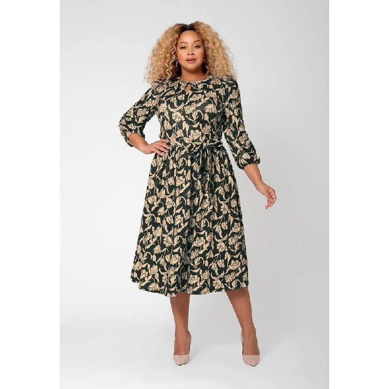 Short-Sleeve DressLeota Women's Iman Floral Balloon Sleeve Midi Dress Brown