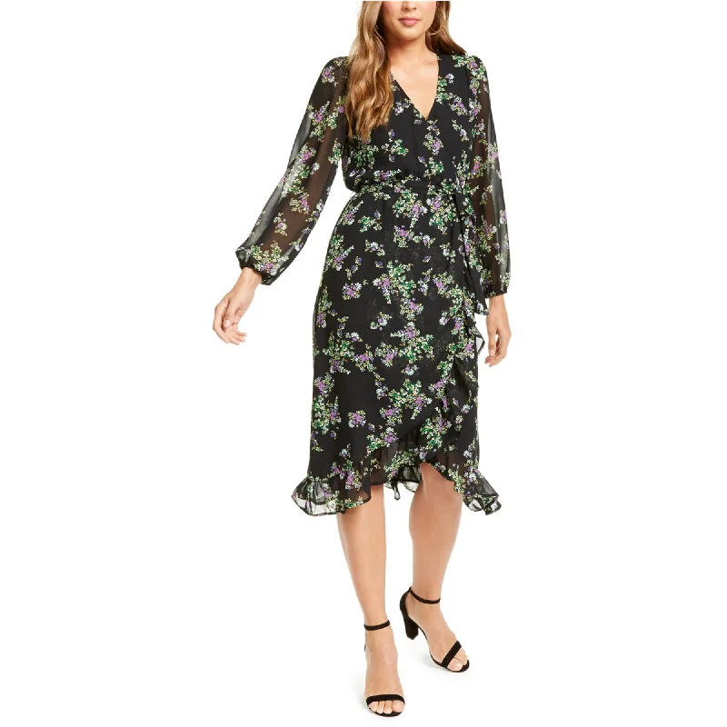 Zip-Up DressQ & A Womens Belted Floral Print Midi Dress, Black, Small