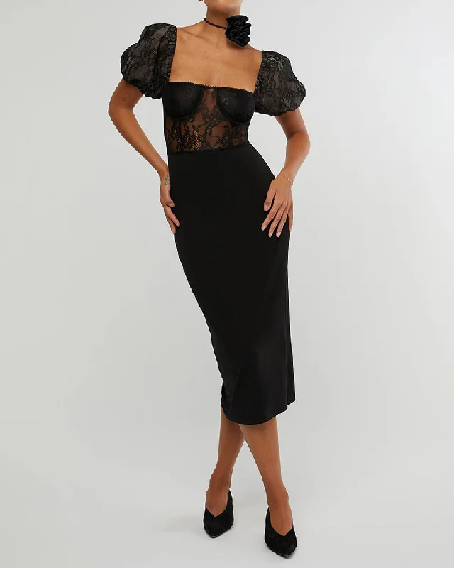 Bow-Tie DressUnderwire Corset Midi Lace Dress