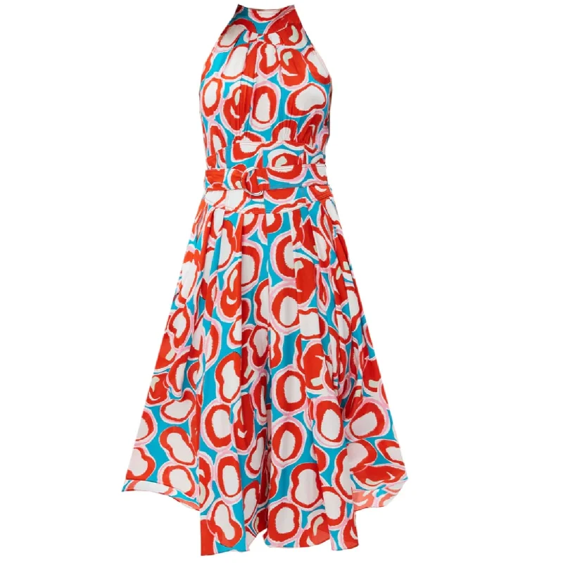 Body-Hugging DressDiane von Furstenberg DVF Women's Nicola Belted Pleated Printed Woven Halterneck midi Dress