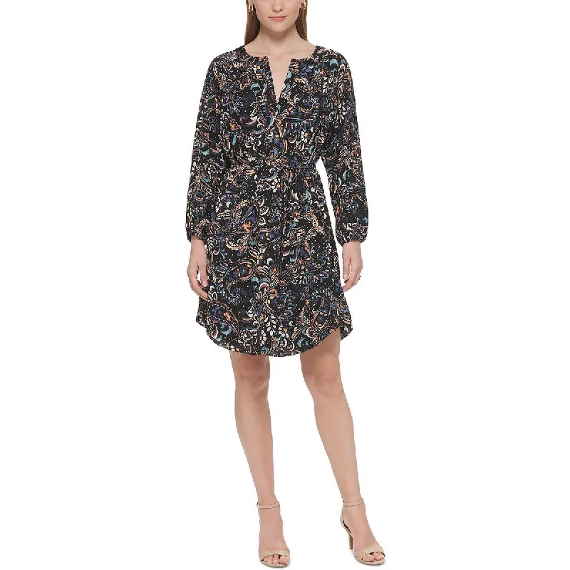 women's off-the-shoulder dressesVince Camuto Womens Petites Paisley Mini Shift Dress