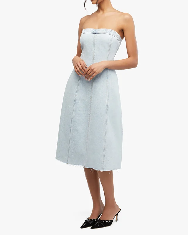 women's lightweight dressesDenim Strapless Midi Dress