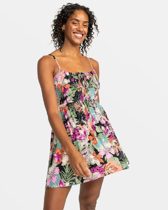 women's fair-trade dressesRoxy La Vida Mini Dress-Phantom Moody Tropical