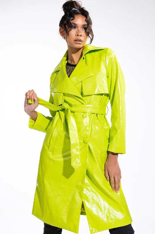 women's coats for winter weddingsHEARTS ON FIRE NEON CROC TRENCH JACKET