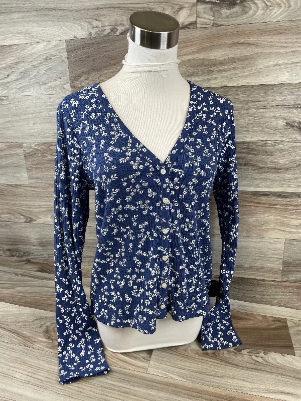 women's tops with cold-shoulder cutsTop Long Sleeve Basic By Old Navy In Blue & White, Size: L