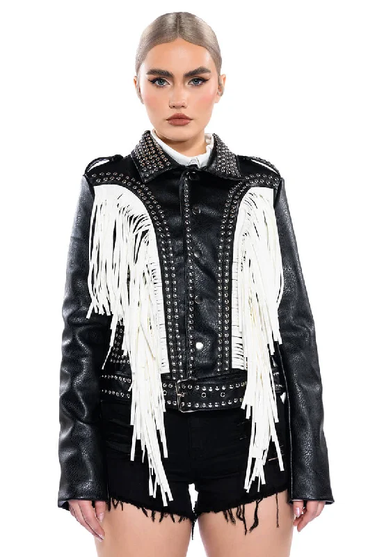 lightweight women's coatsLOLLA FRINGE MOTO JACKET