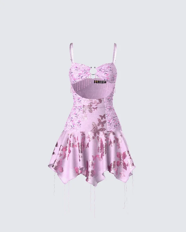 women's custom dressesJaxie Pink Lace Sequin Micro Mini Dress