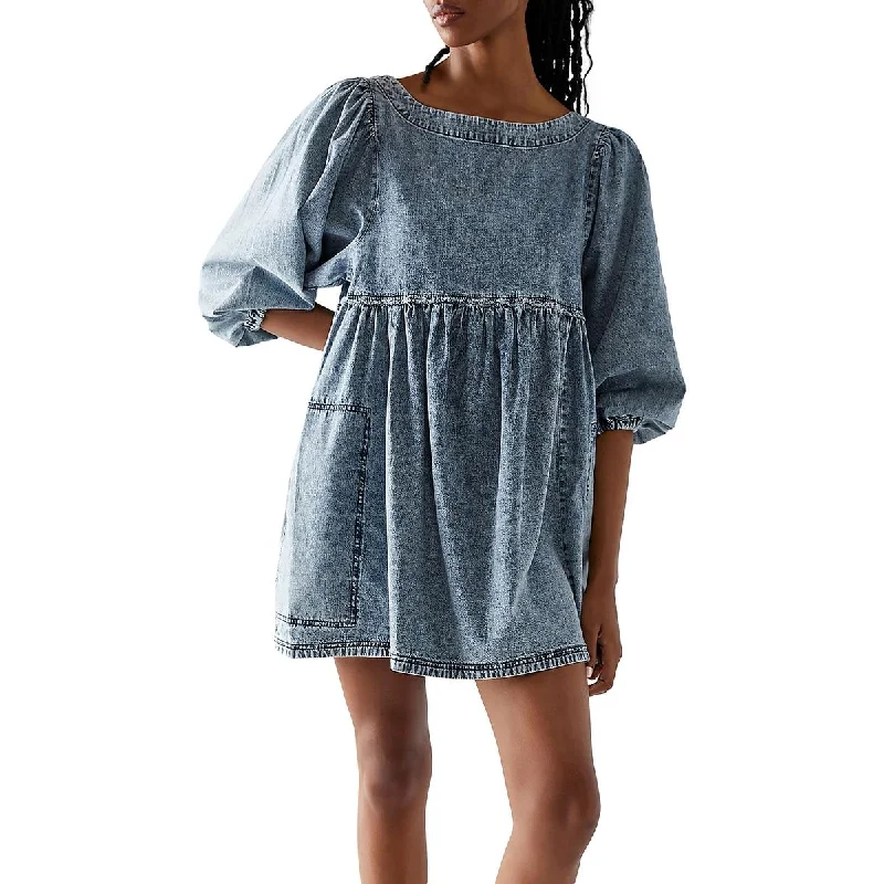 A-Line DressFree People Womens Mini Puff Sleeve Babydoll Dress