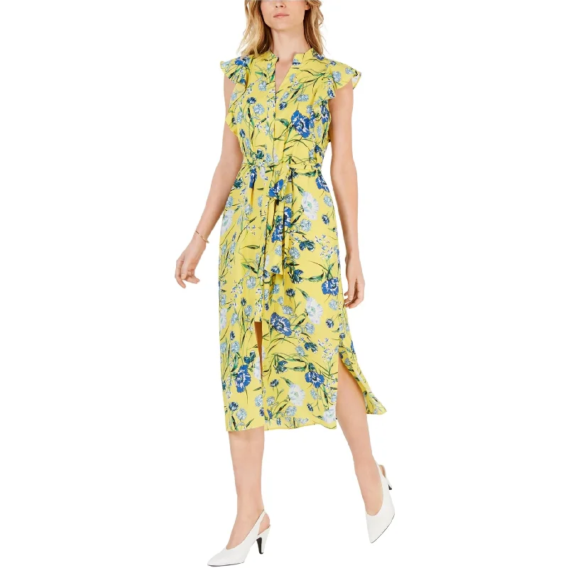 women's formal dressesmaison Jules Womens Printed Flutter Sleeve Midi Dress, Yellow, Medium