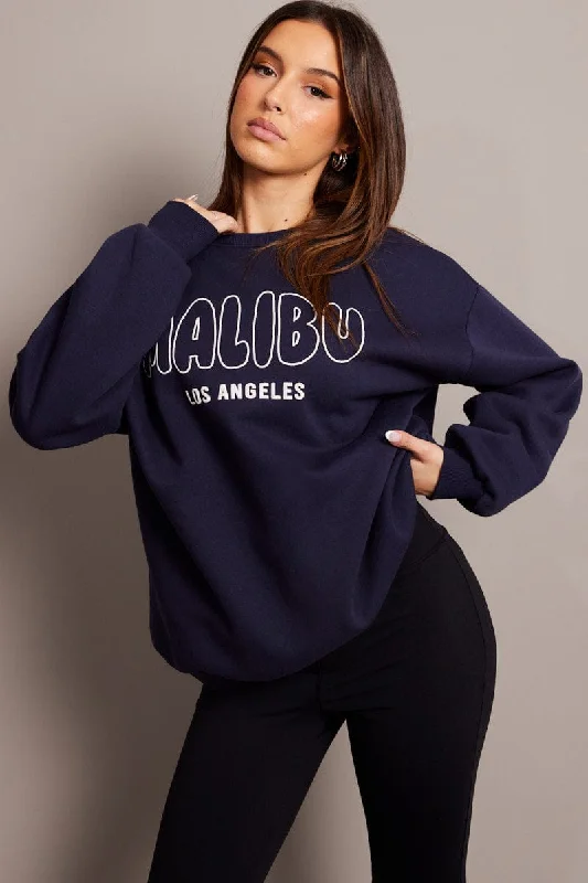 women's tops for those who want to create outfits that are both unique and memorableBlue Graphic Sweater Long Sleeve