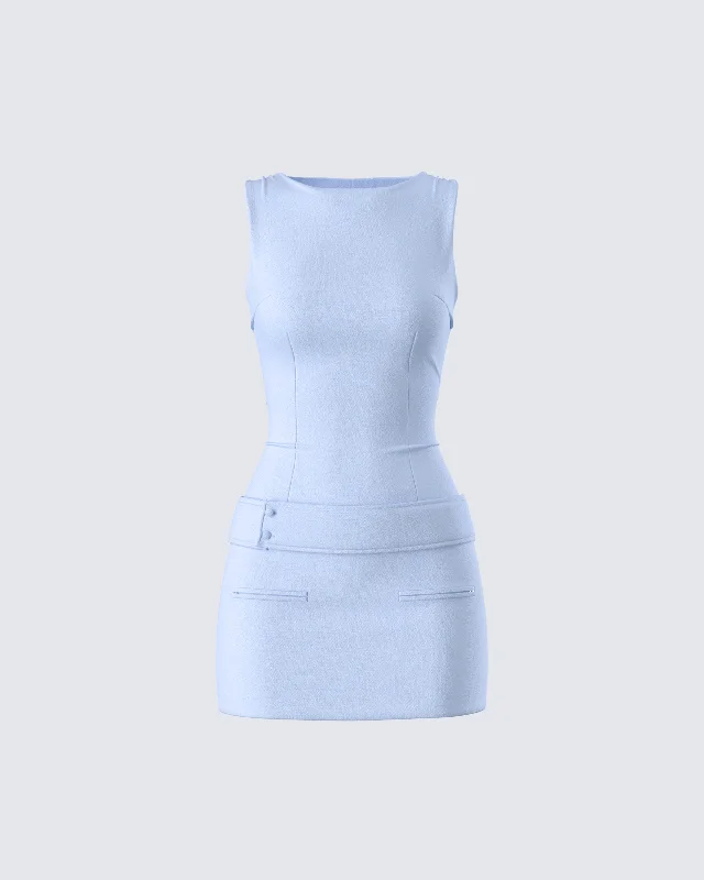 women's fashionable dressesMatiyah Light Blue Belted Micro Mini Dress