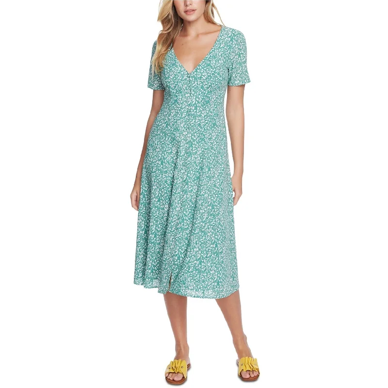 Denim Dress1.STATE Womens Floral Print Folk Belted Midi Dress, Green, 14