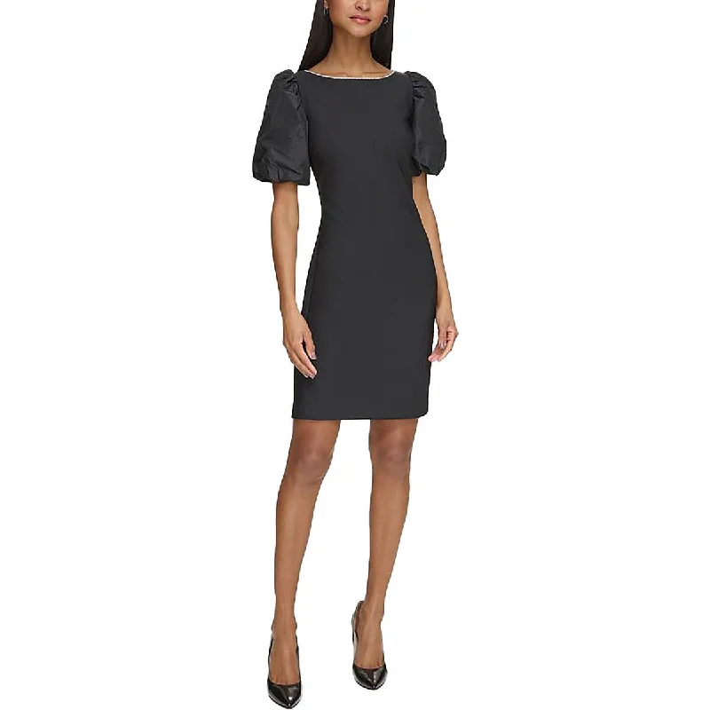 Solid Color DressKarl Lagerfeld Paris Womens Mixed Media Mini Sheath Dress