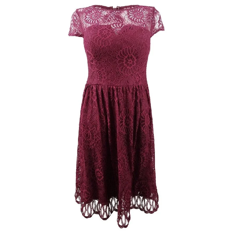 Evening DressKensie Women's Lace Midi Fit & Flare Dress (2, Burgundy)