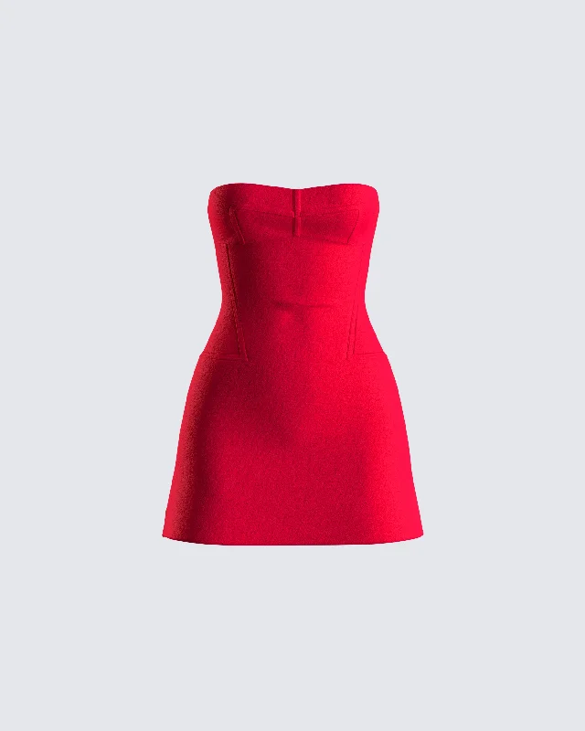 women's bow dressesFarida Red Strapless Mini Dress