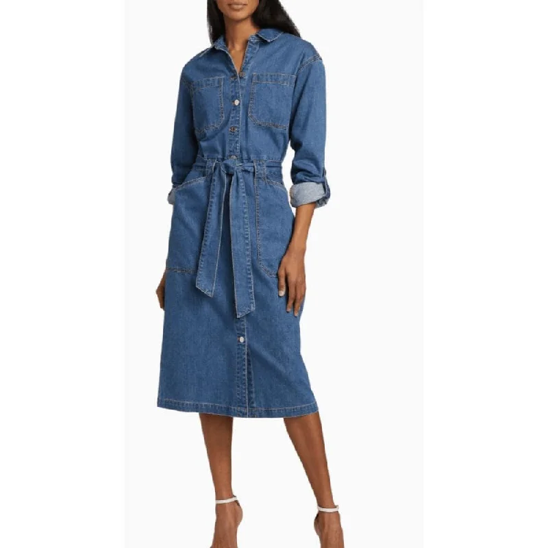 women's bespoke dressesVeronica Beard Women's Evelyn Denim Belted Midi Dress, Cornflower