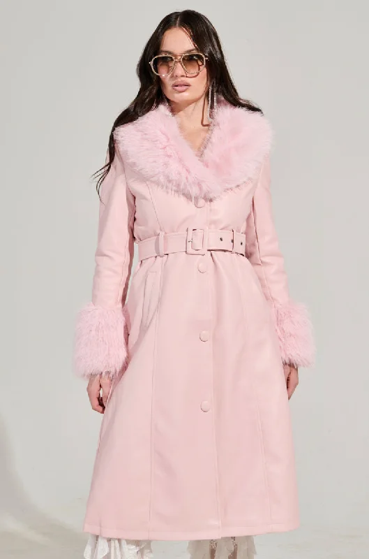 women's coats for maternity wearKAYA FUR LINED TRENCH IN LIGHT PINK