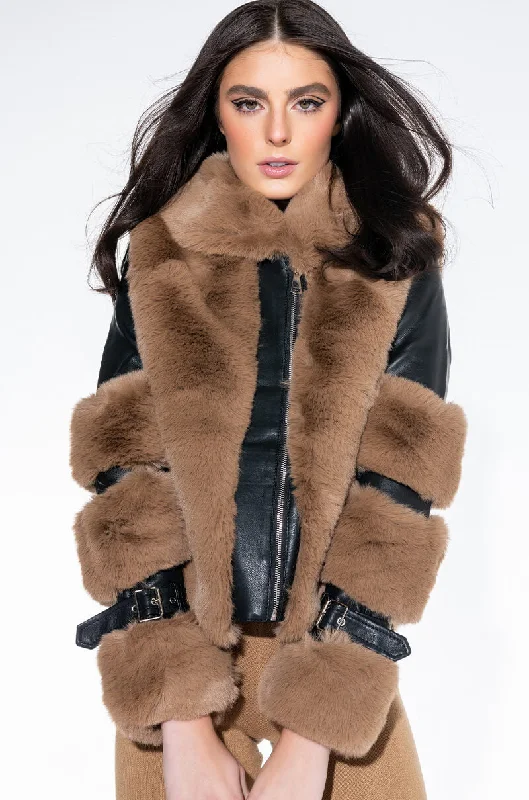 affordable women's coatsAZALEA WANG FAUX FUR MOTO PUFFER