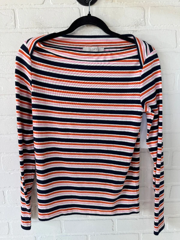 striped women's topsTop Long Sleeve By Loft In Striped Pattern, Size: M