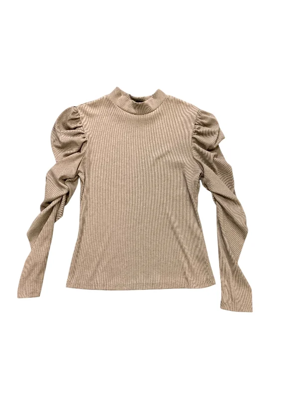 women's tops with asymmetrical designsTop Long Sleeve Basic By Shein In Tan, Size: M