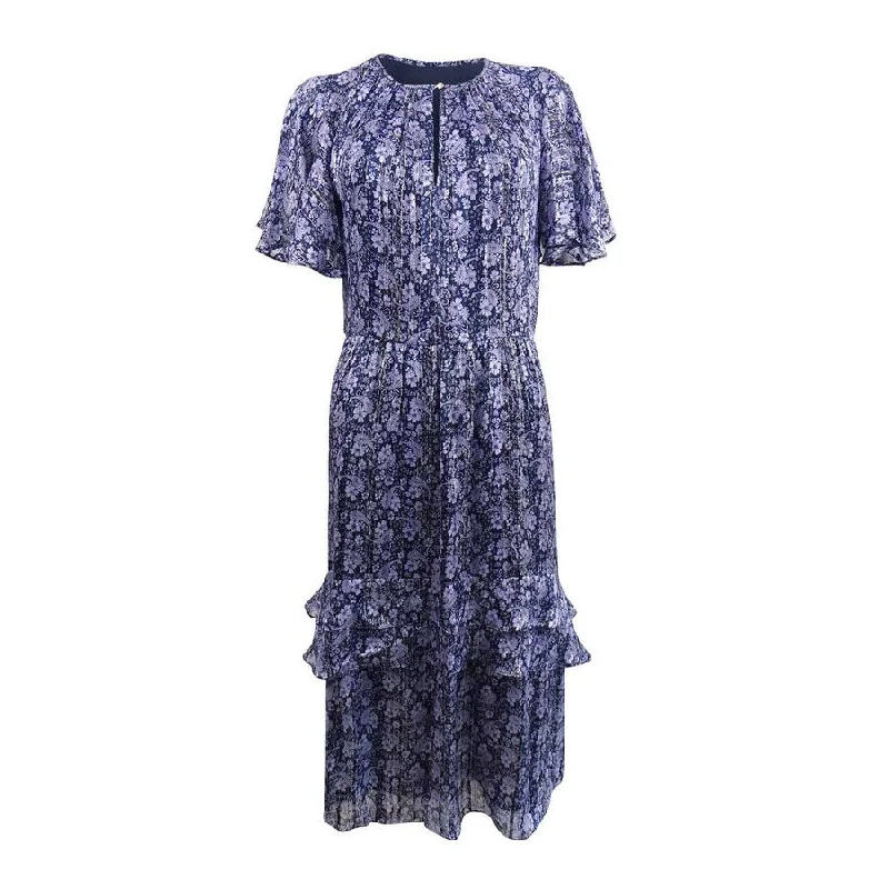 women's fair-trade dressesShoshanna Women's Willow Paisley Lurex Midi Dress (8, Navy/Lavender/Gold)