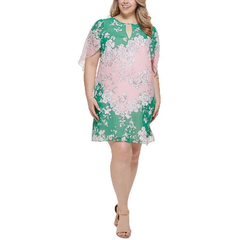 women's wedding guest dressesVince Camuto Womens Plus Floral Print Mini Sheath Dress