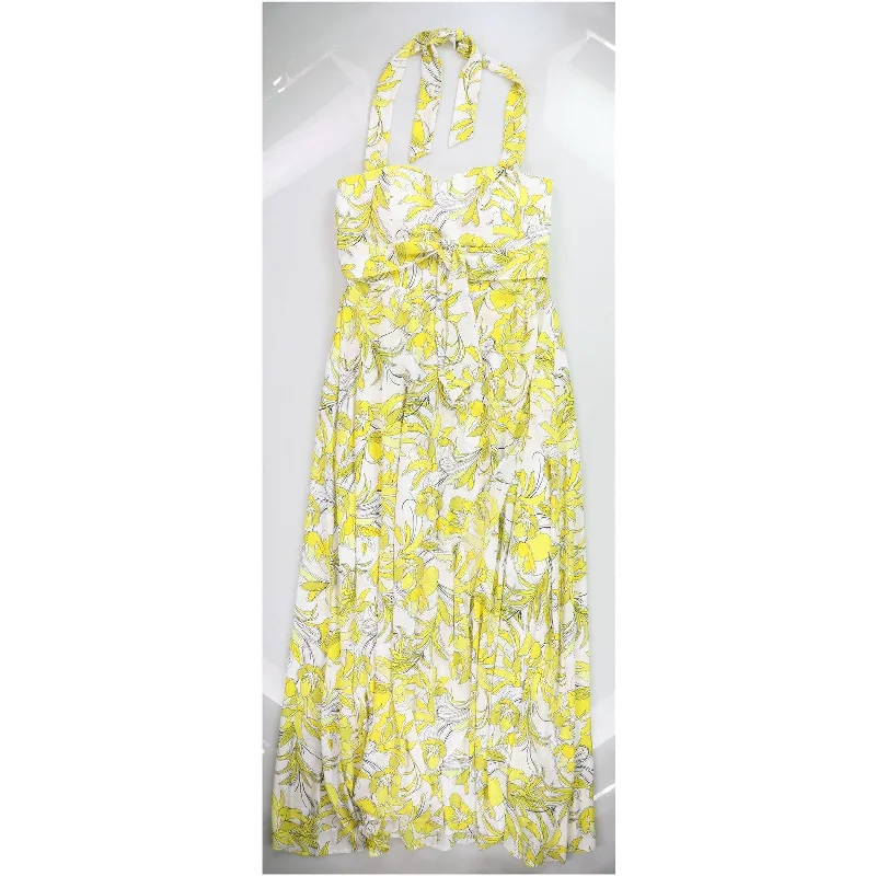 Ribbon Dressbar III Womens Sweetheart Neck Midi Dress, Yellow, 12