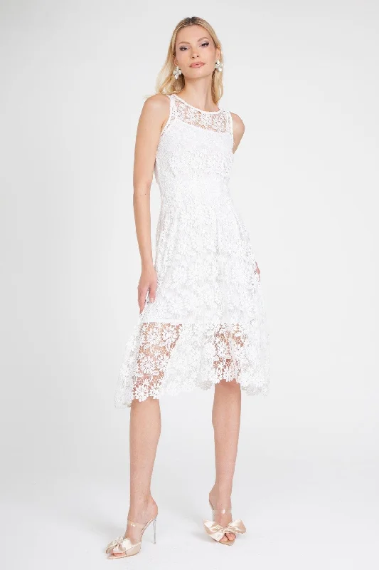 women's lightweight dressesWhite Lace Midi Dress with Slip