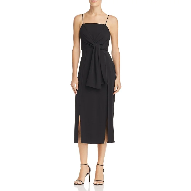 women's curve-hugging dressesC/Meo Collective Womens Tie-Front Sash Midi Dress, Black, Medium