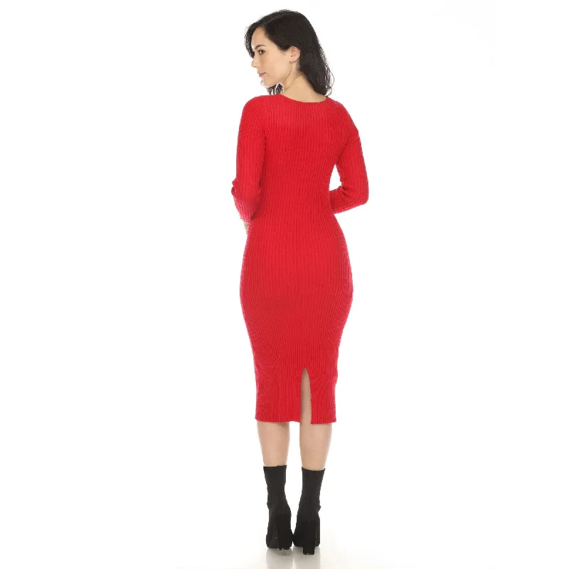 Sequined DressWomen's Long Sleeve Rib Midi Sweater Dress