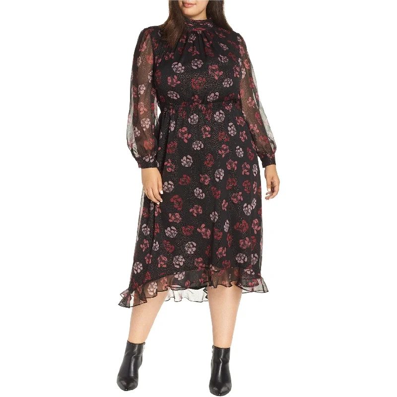 Off-The-Shoulder DressVince Camuto Womens Floral Glitter Midi Dress, Black, 1X