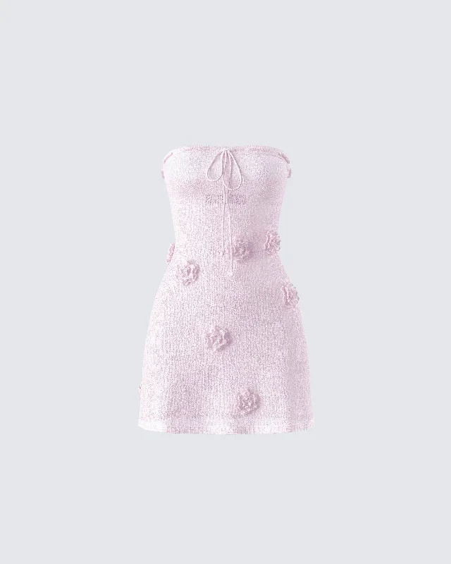 Peplum DressLeilani Pink Crochet Flower Mini Dress