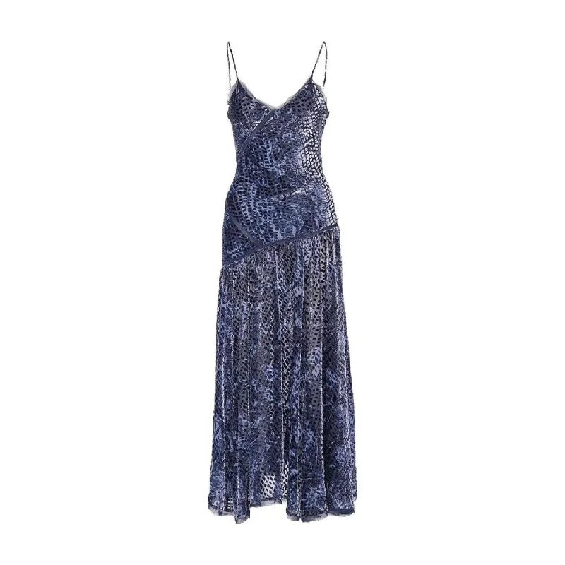 Tea-Length DressUlla Johnson Women's Elodie Blue Marine Velvet Midi Dress