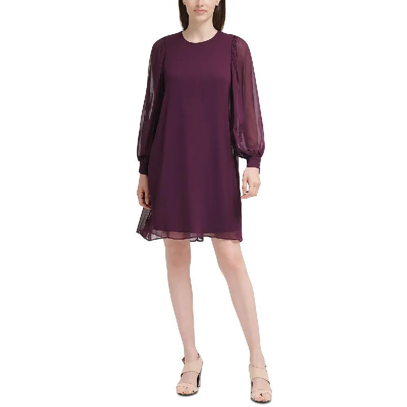 women's flutter-sleeved dressesCalvin Klein Womens Plus Chiffon Mini Shift Dress