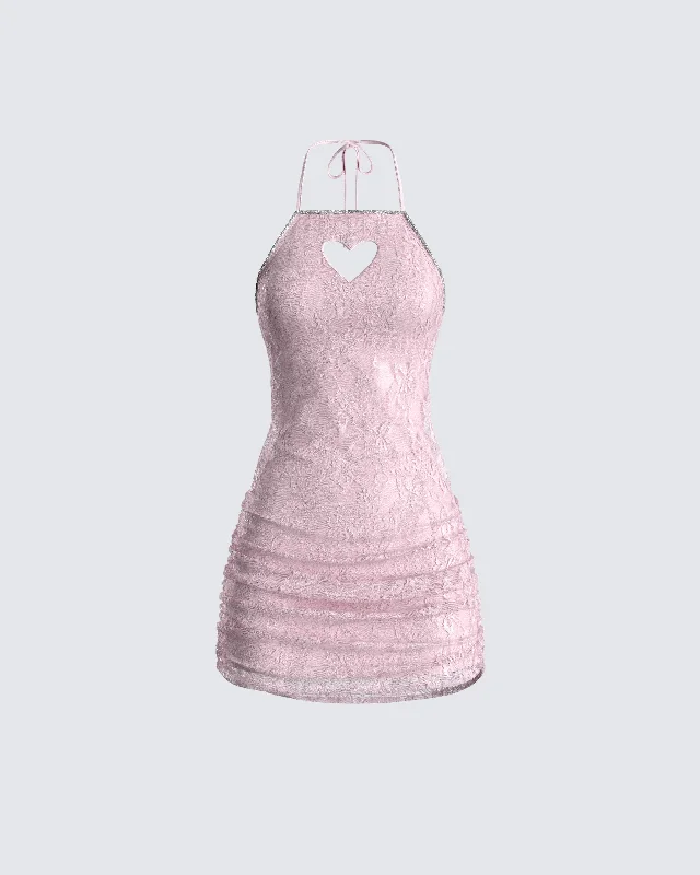 Bell-Sleeve DressMicaela Pink Lace Heart Mini Dress