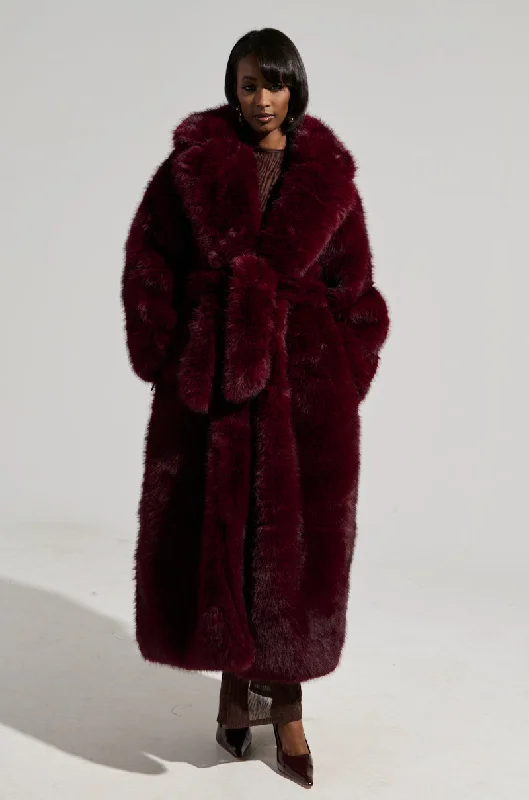 women's wool coatsDAYANNE FAUX FUR TRENCH IN WINE