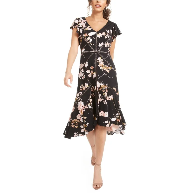 women's metallic dressesTaylor Womens Floral Midi Dress, Black, 2