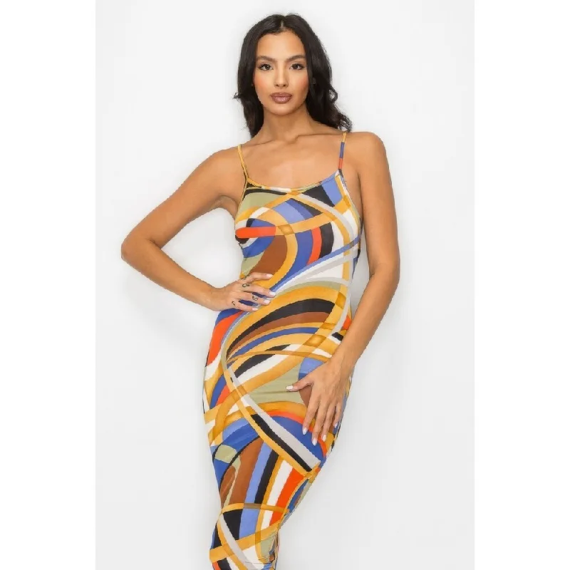 women's lightweight dressesPolyester Crossed Back Marble Print Multicolor Midi Dress