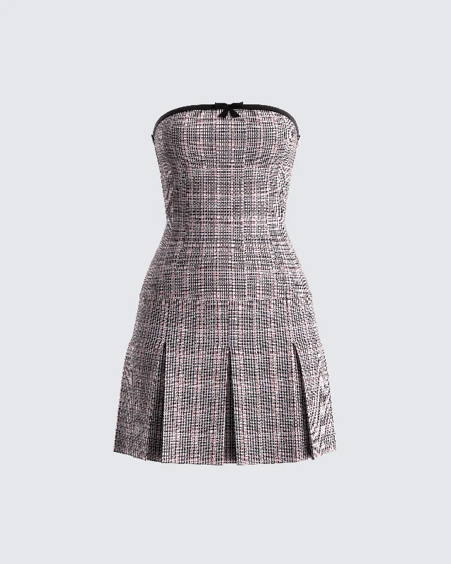 Scoop-Neck DressMarge Houndstooth Pleat Mini Dress