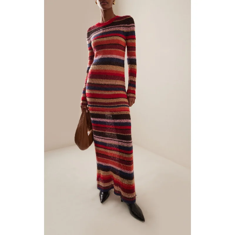 Evening DressSTAUD Women's Eliza Striped Knit Midi Dress, Autumnal Faded Stripe