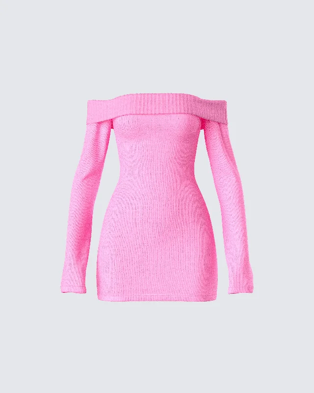 Backless DressAbeni Pink Sweater Mini Dress